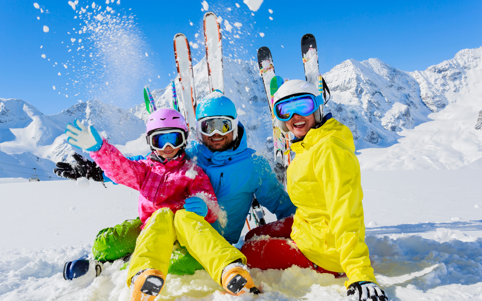 Family skiing in the mountains