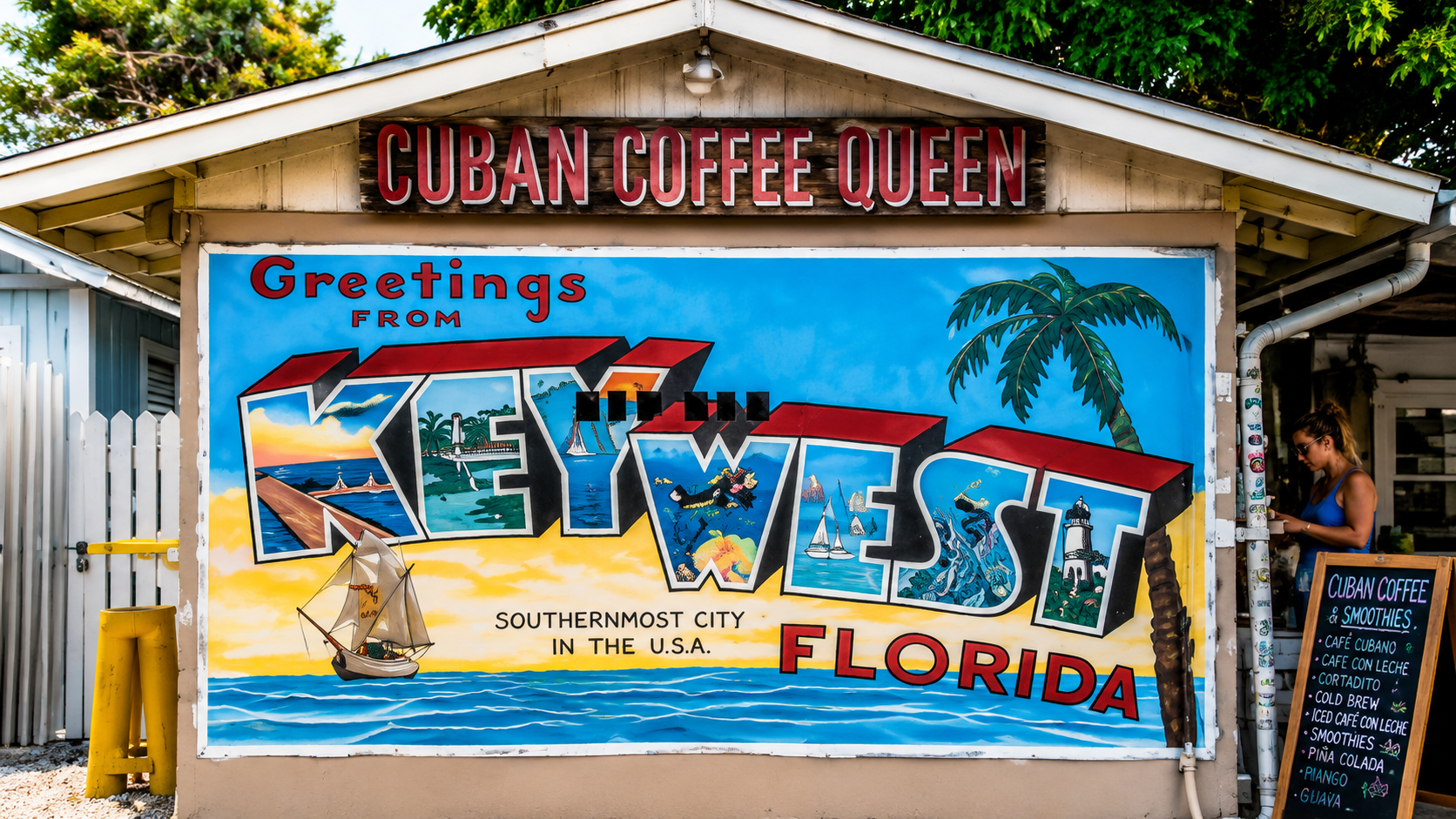 Key West post card painted on the side of a building.