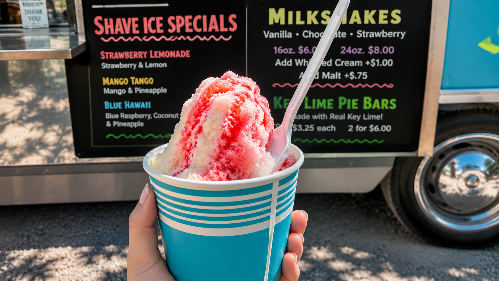 Charli's Shave Ice is right next to the Hungry Tarpon