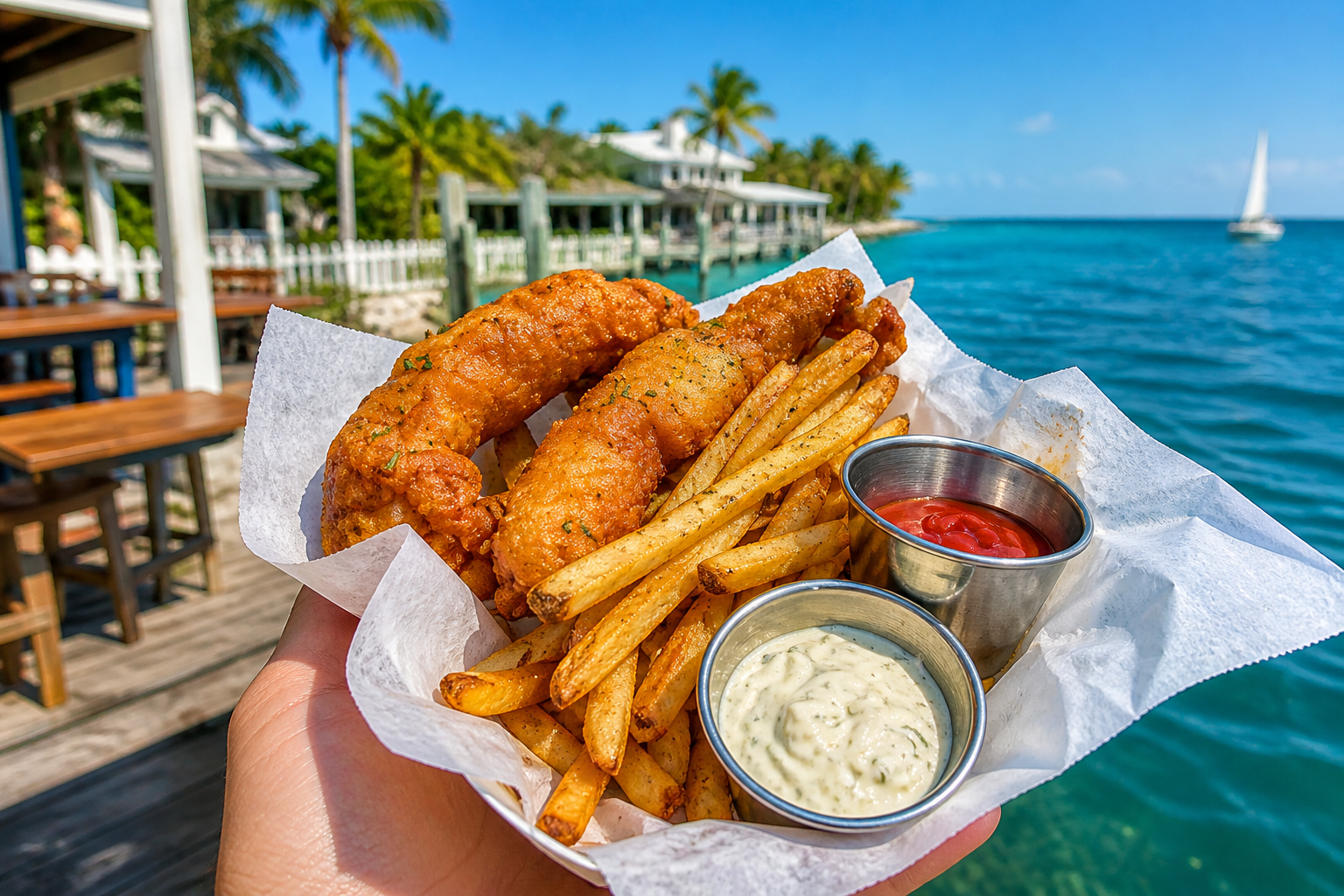 Fried fish basket on food walking tour in Key West