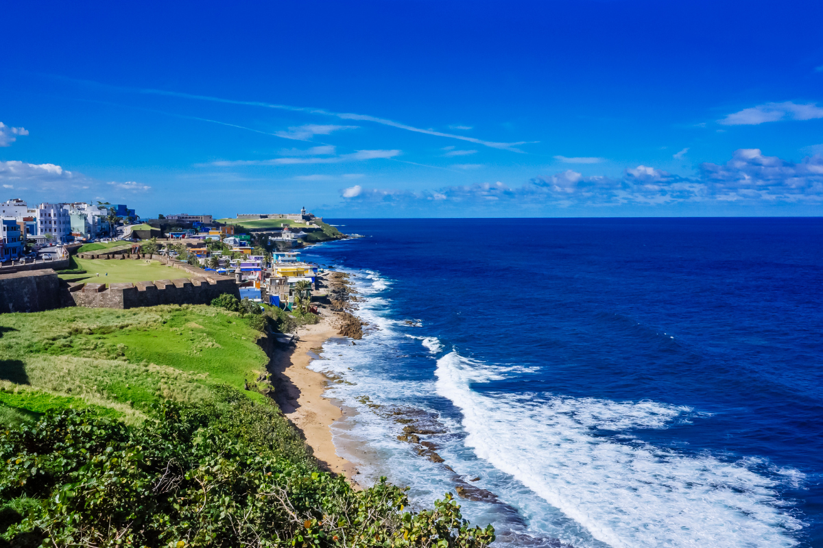 San Juan , Puerto Rico ocean front drone view