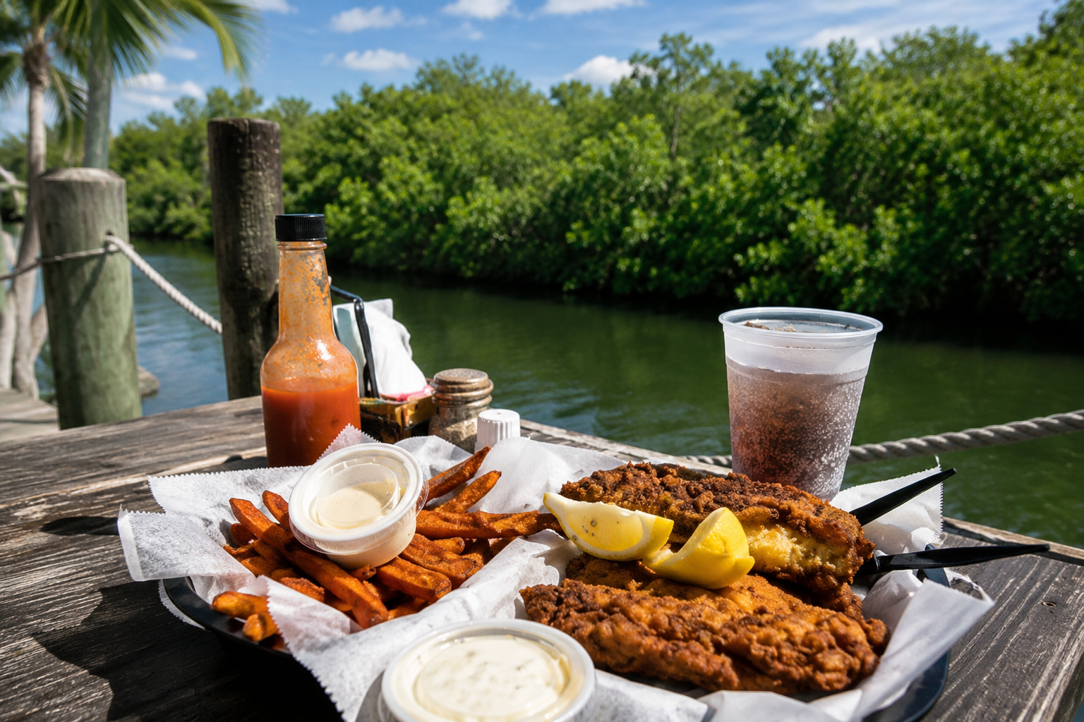 Seafood basket at Alabama Jacks in Key Largo Florida