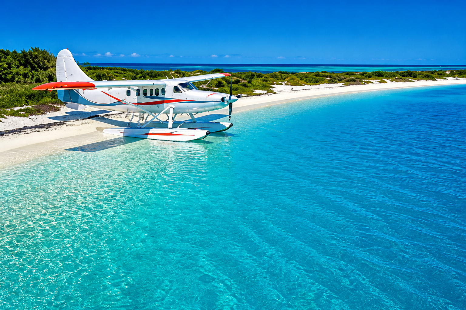 Sea plane parked on the beach at the dry tortugas