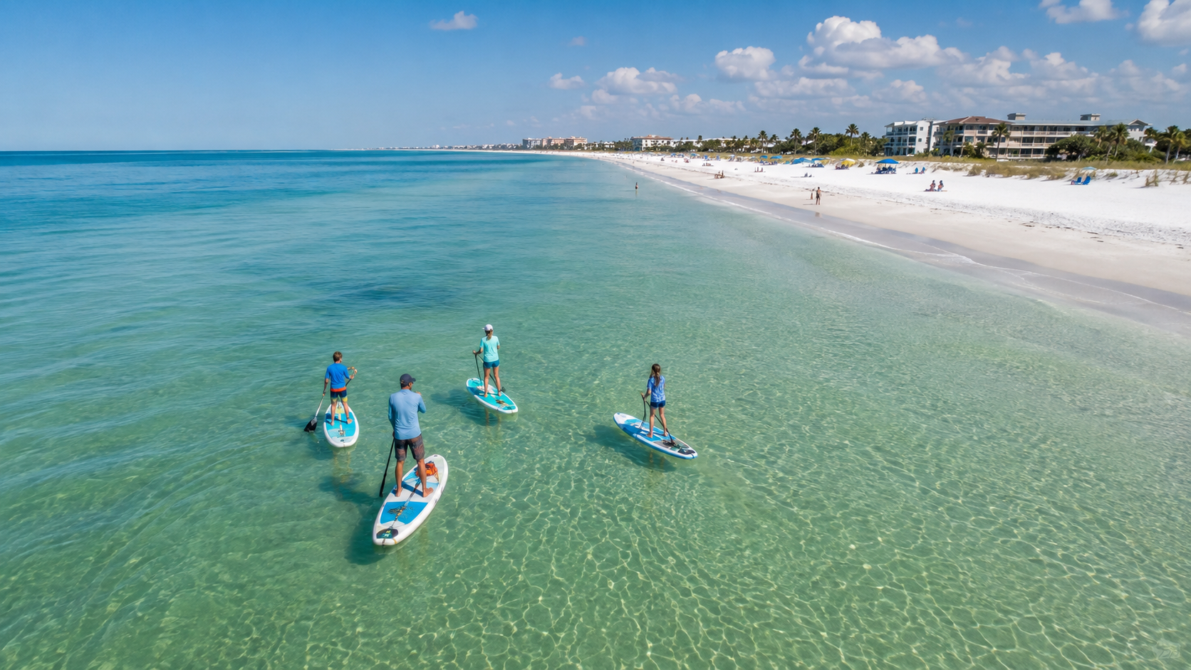 Family paddle boarding on St Pete Beach
