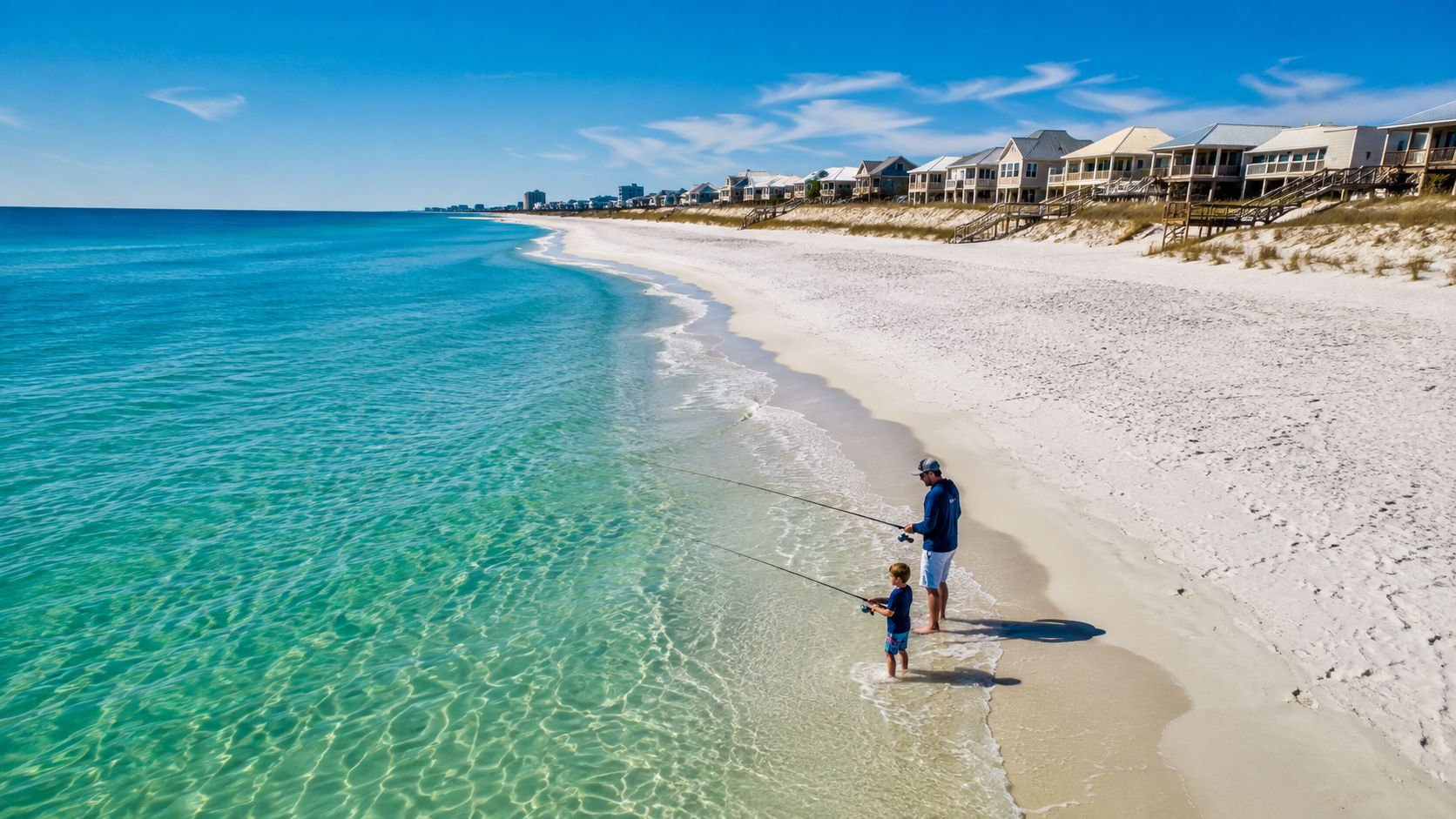 People fish off the shore in Destin