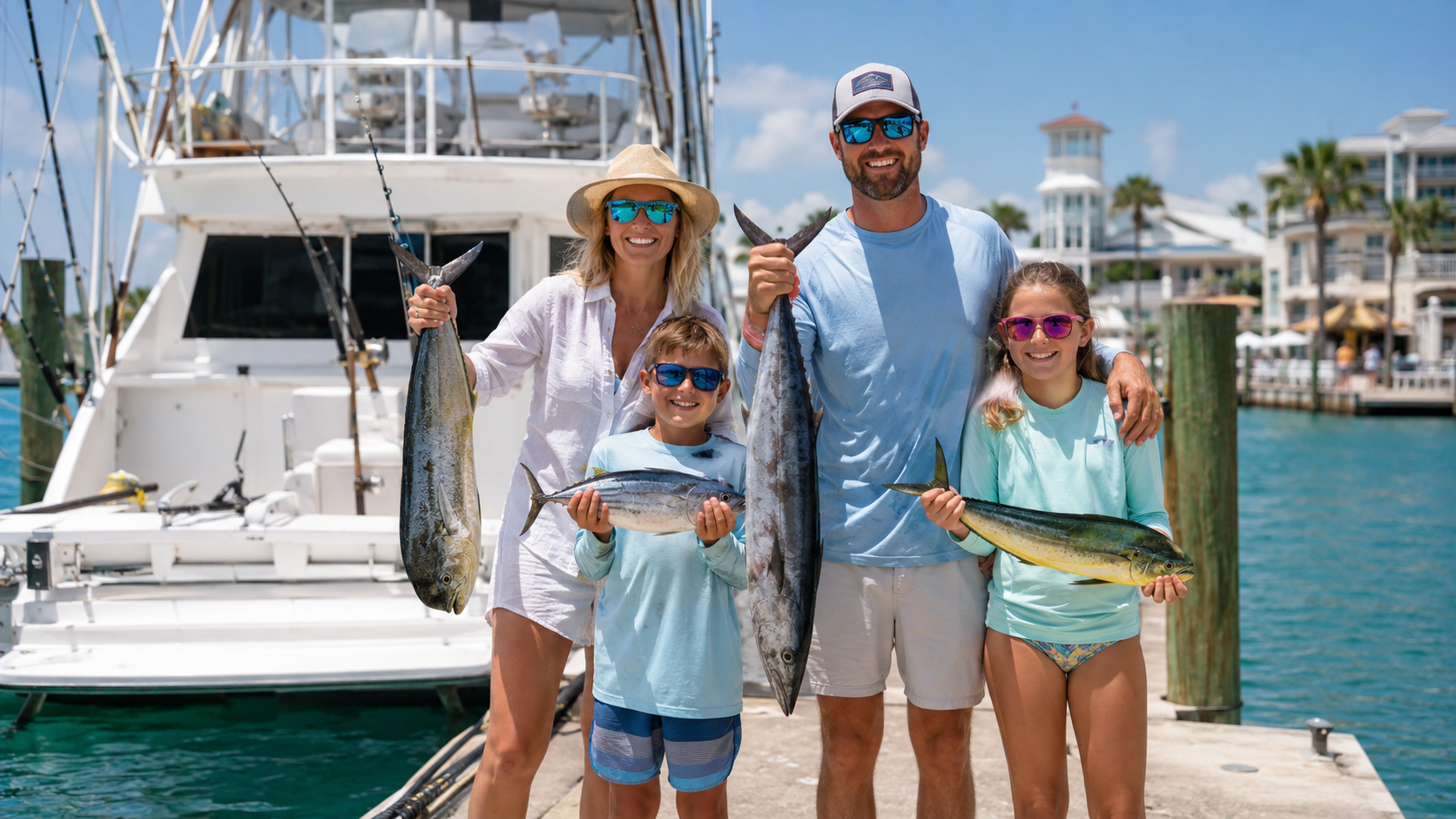 Family holding fish after a fishing charter in Destin FL