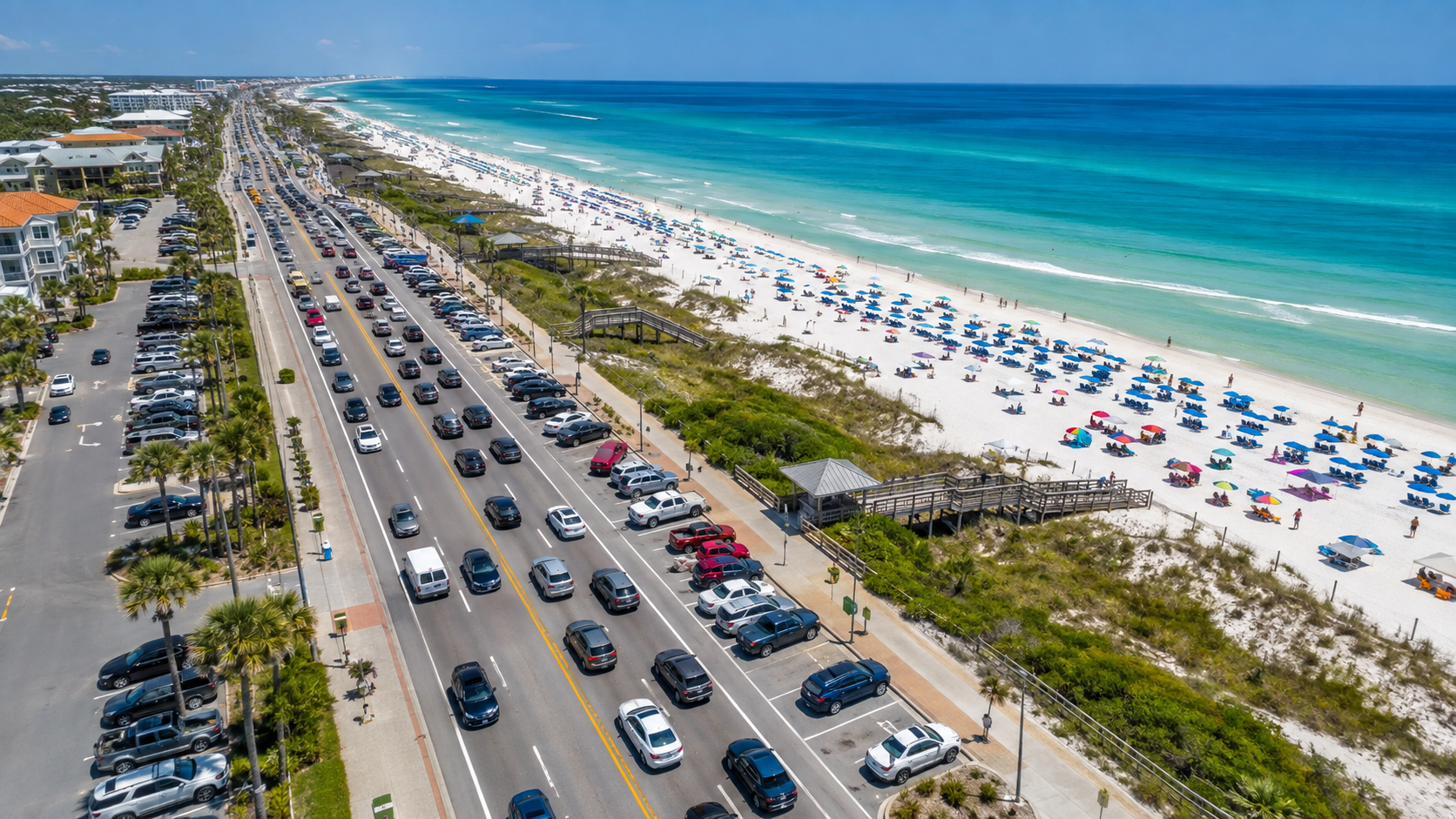 Traffic on the beach in Destin FL
