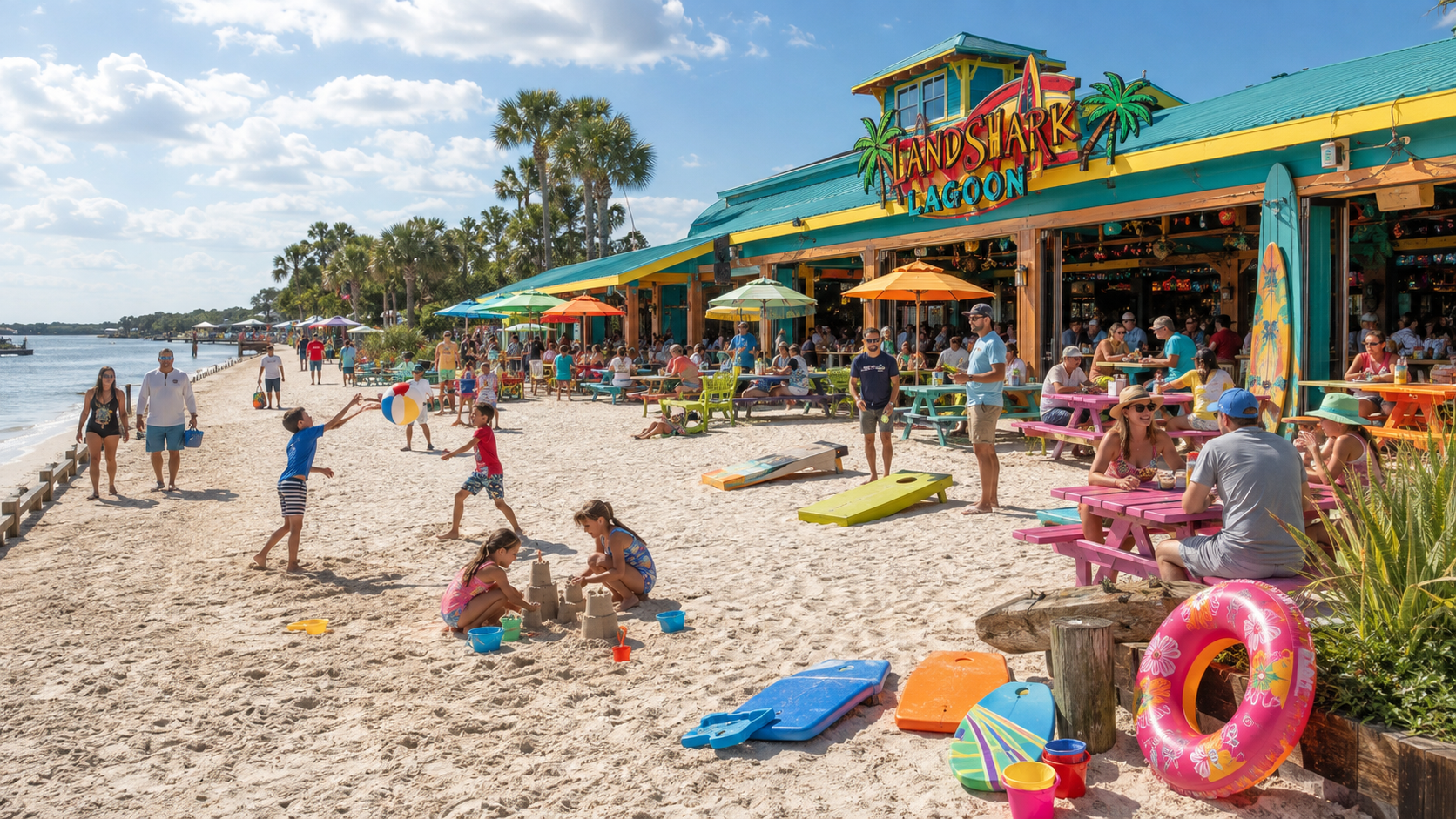 Water front restaurant with activities