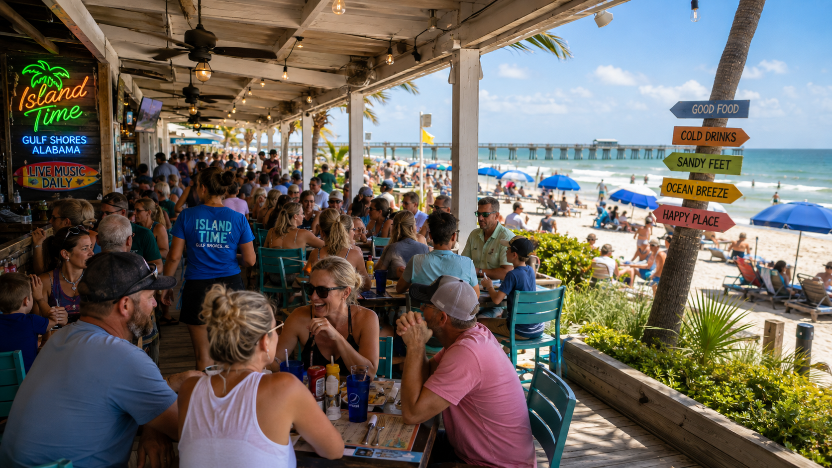Crowded patio restaurant in Gulf Shores