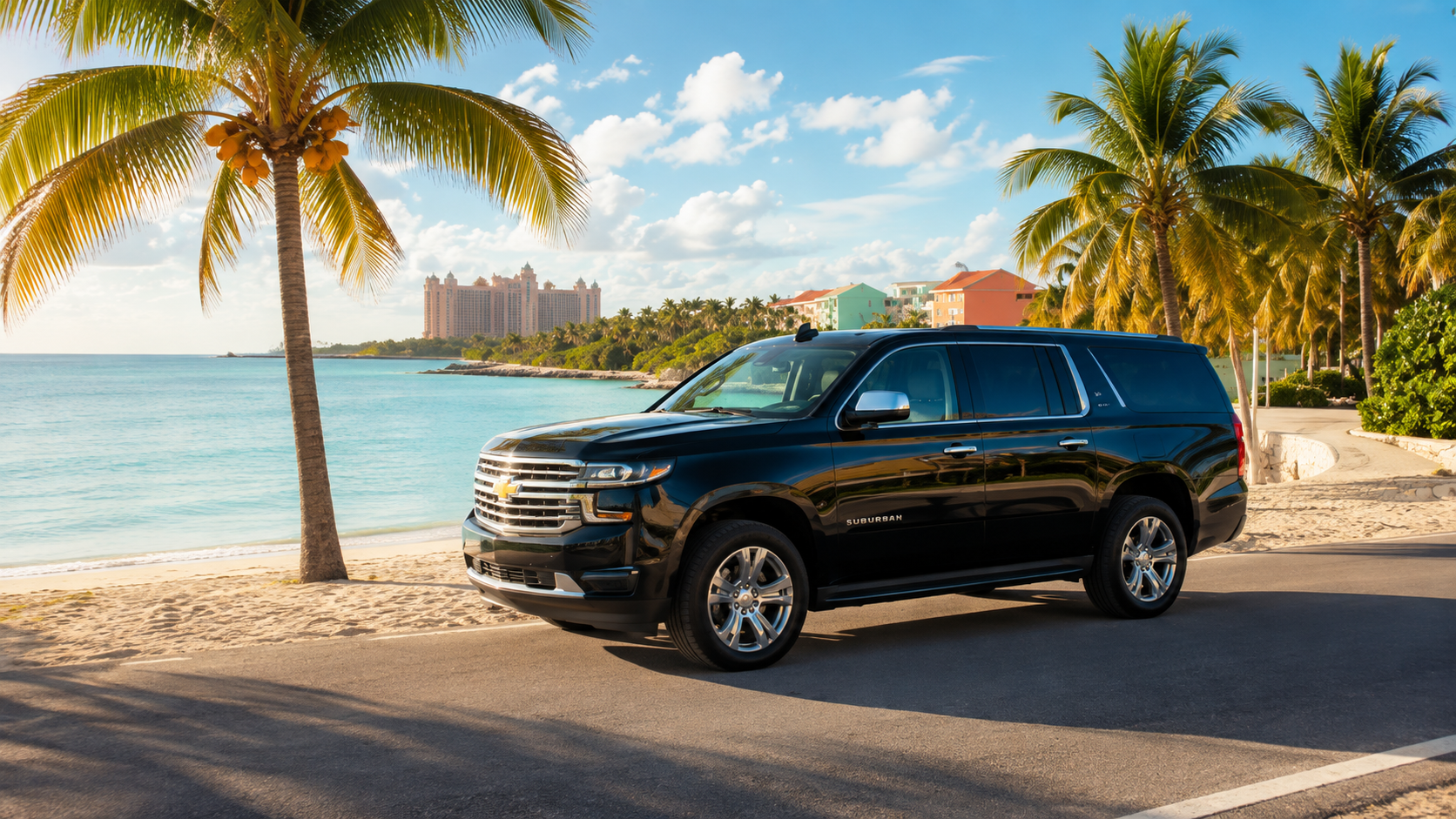 Black suv taxi service by the beach