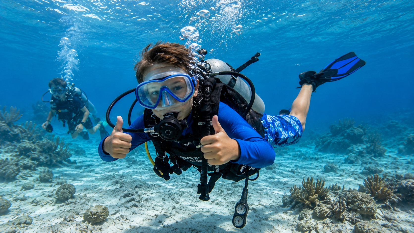 Kid learning to dive