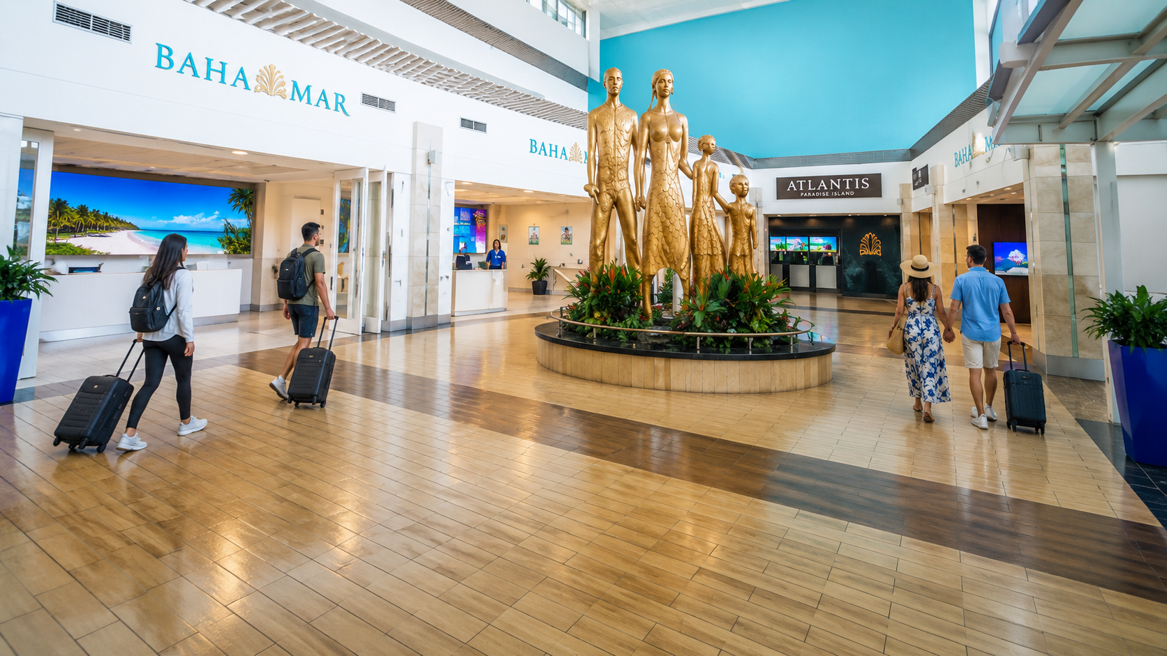 People walking through the airport in the Bahamas