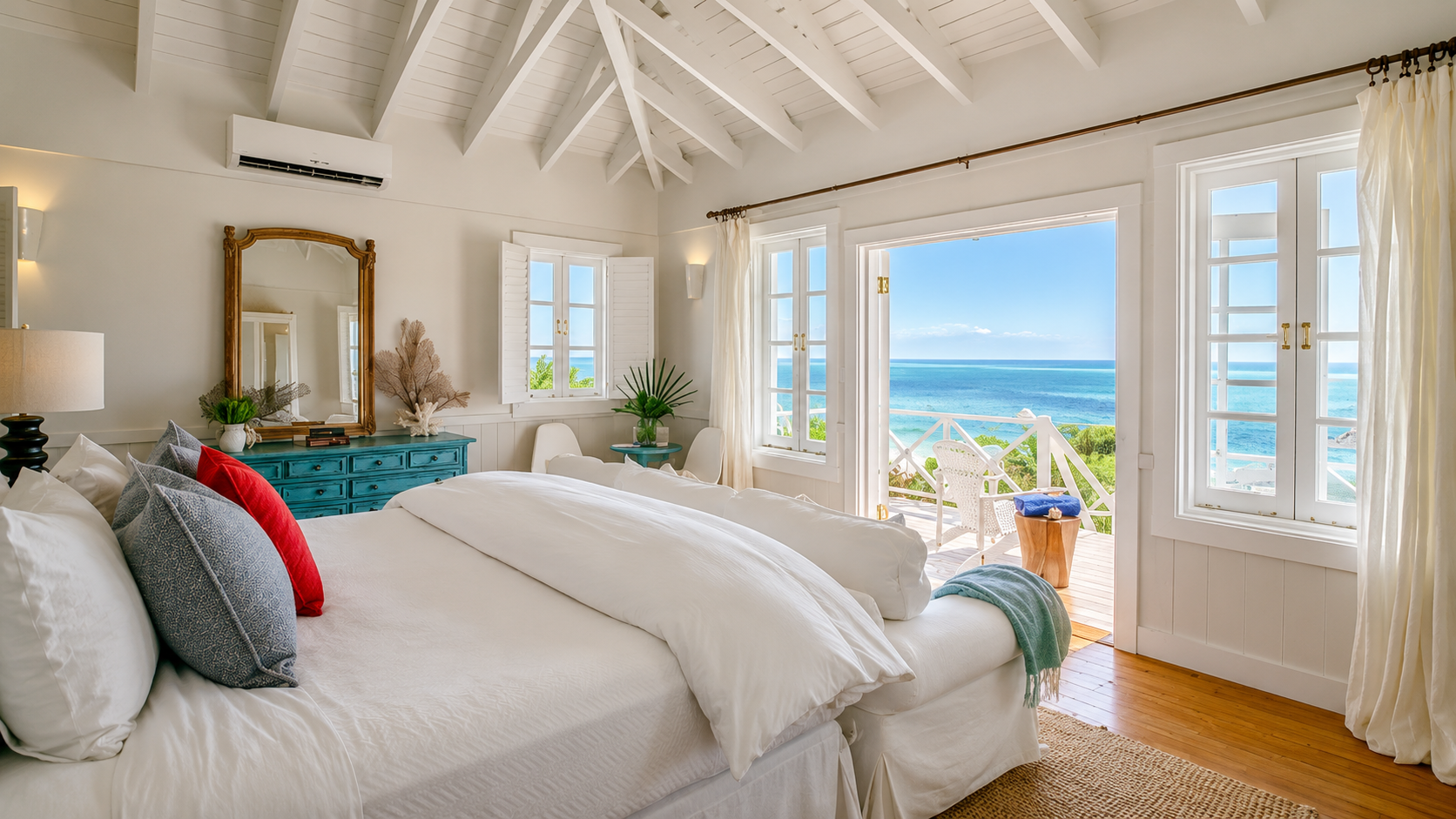 Kamalame Cay resort bedroom overlooking the ocean