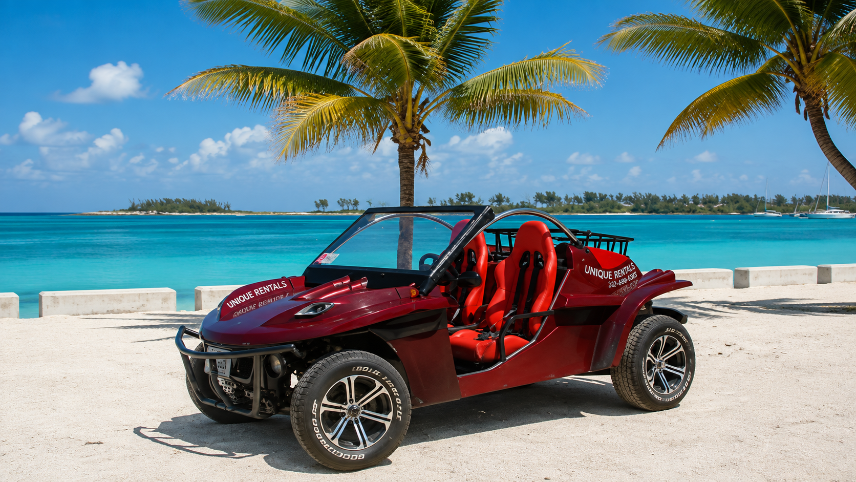 Convertible car by the beach