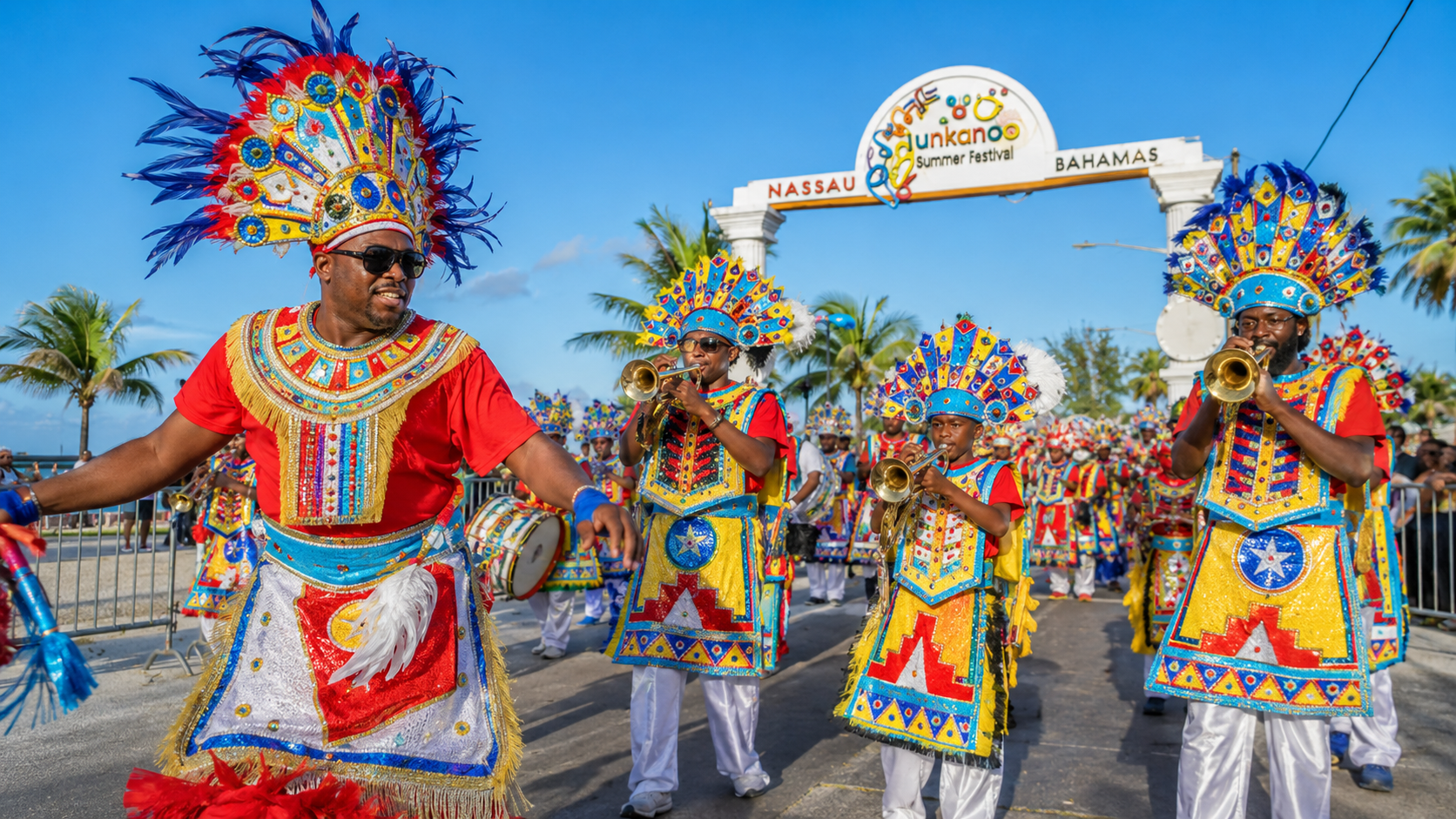 People dancing and celebrating Junkanoo Festival