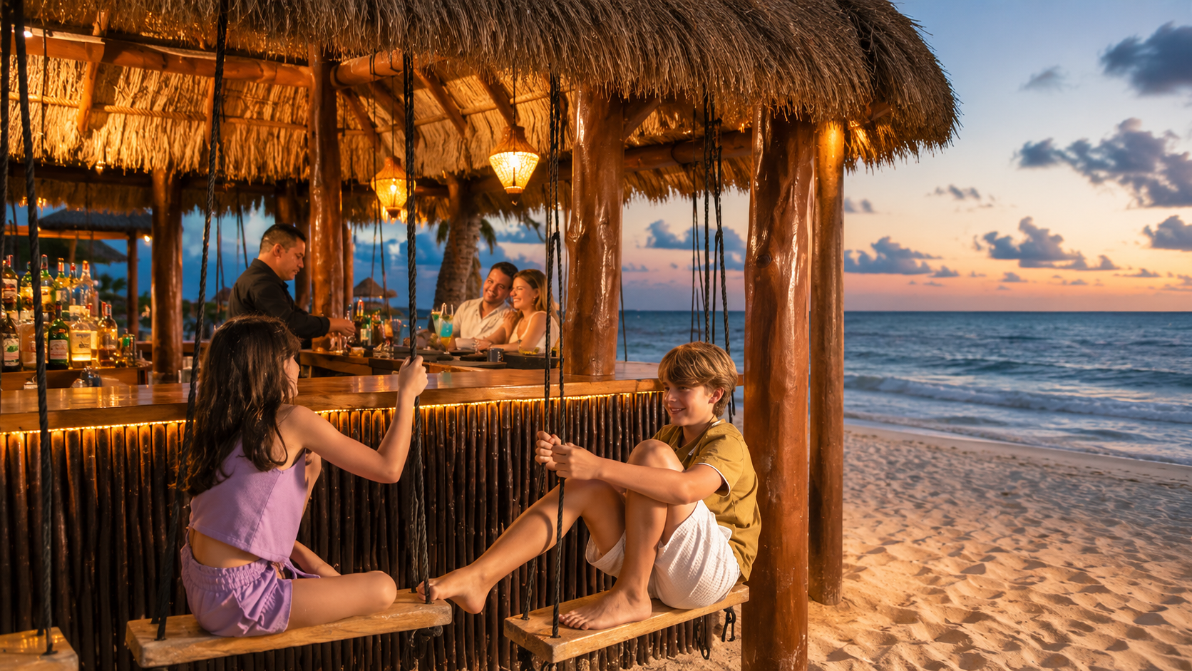 Beachside bar with food and drinks