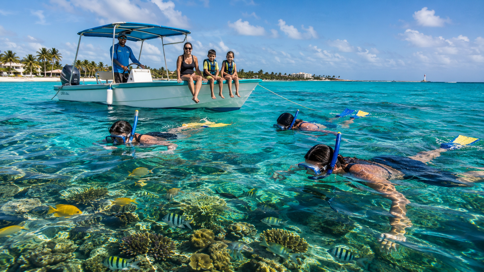Family snorkeling right inshore