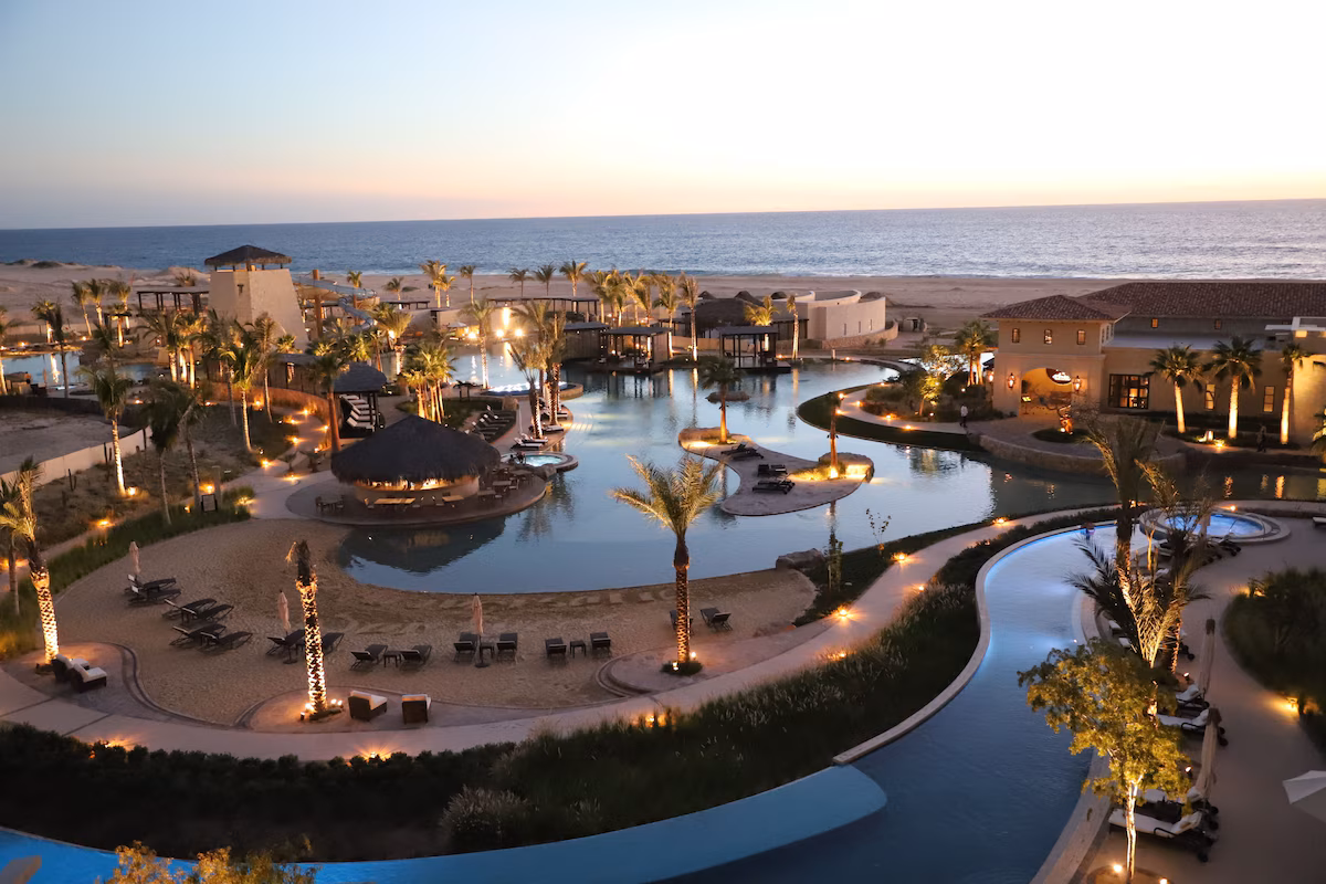 Resort drone shot at sunset