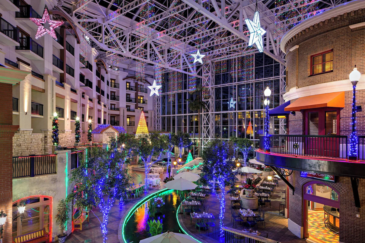 Inside the resort at Christmas time