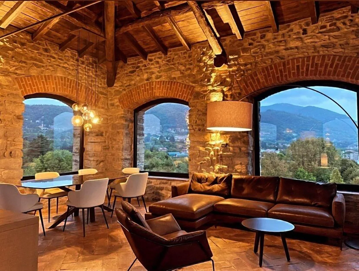 Resort lounge with countryside veiws