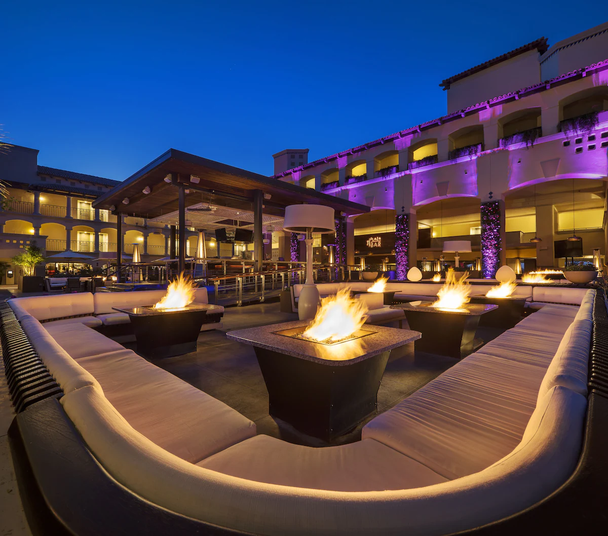 Resort outdoor lounge and fire pits
