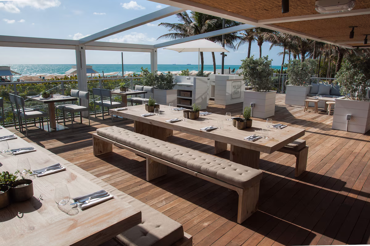 Outdoor beach front dinning at the resort