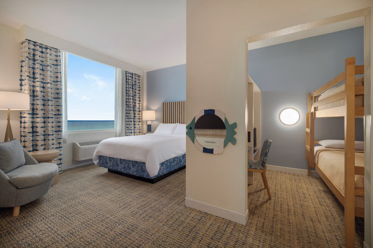 Queen bed with separate bunk room