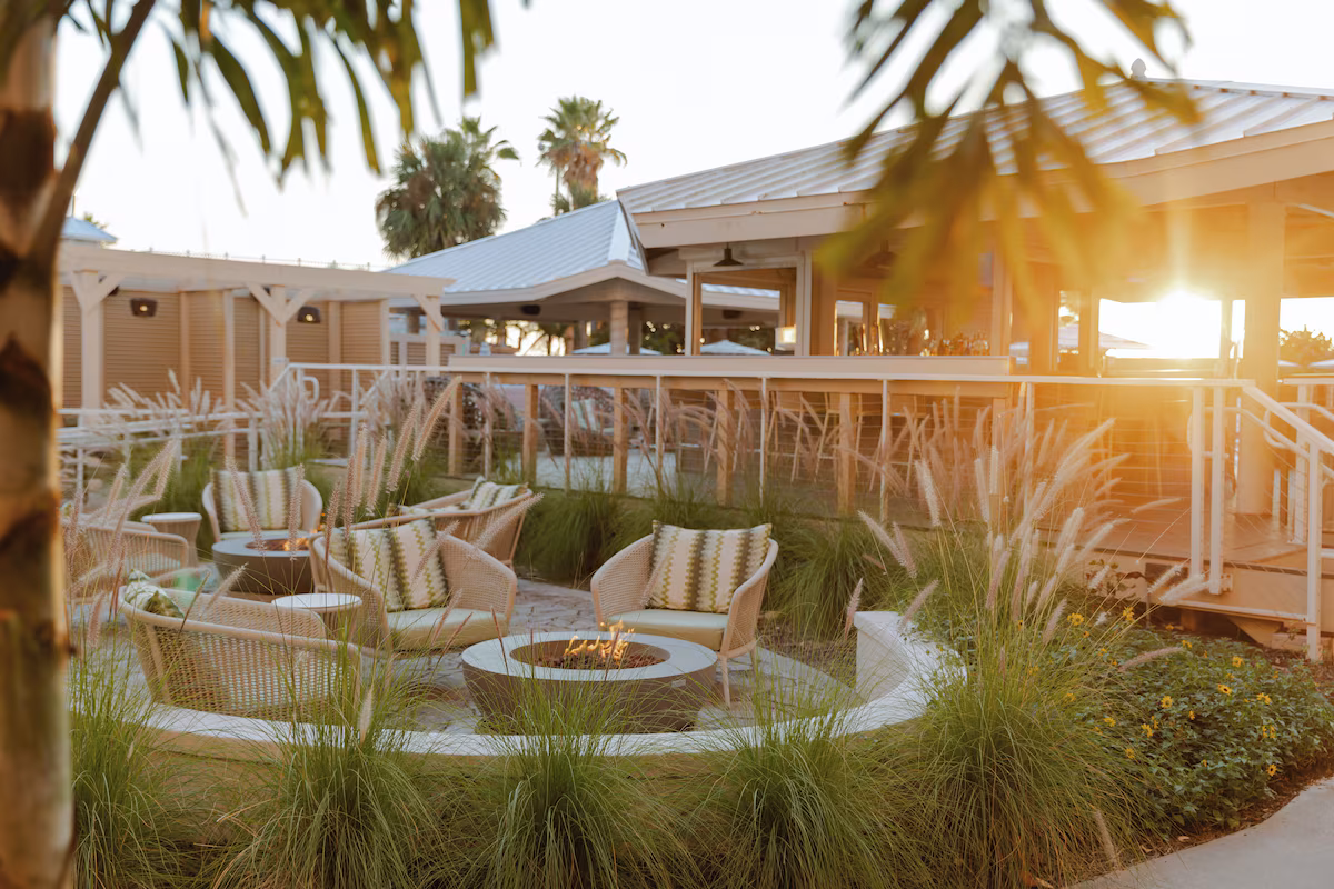 Relax by the fire at sunset