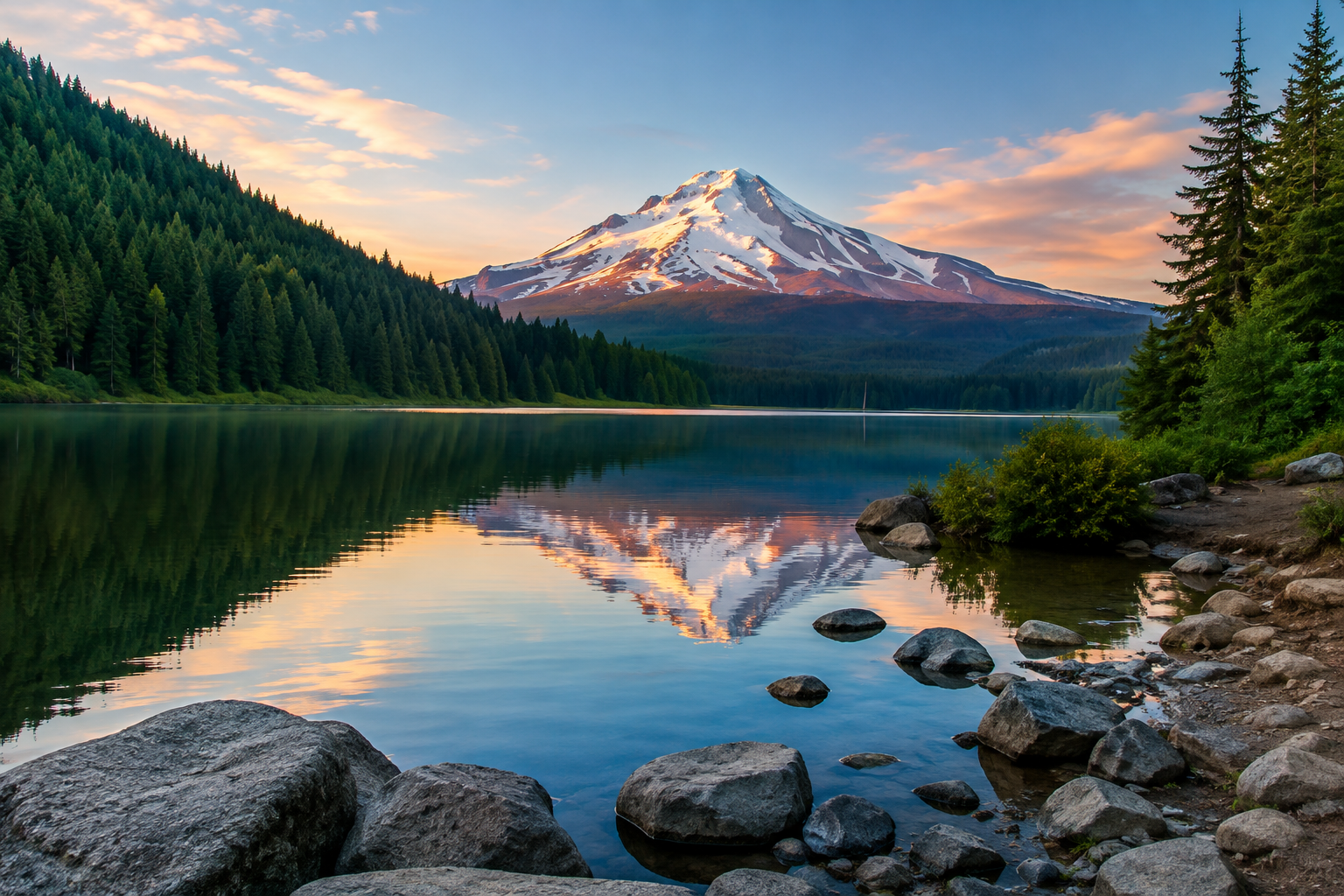 Epic backdrop of Mount Hood over the lake