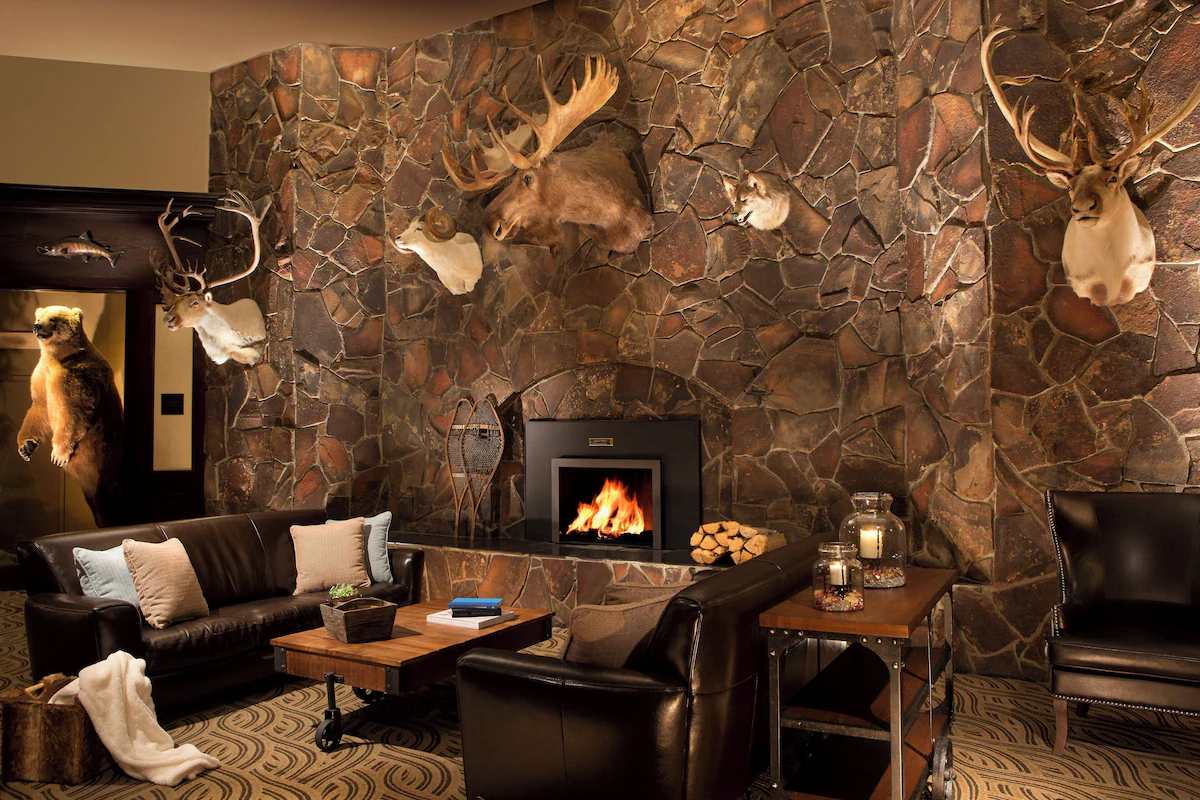 Cozy up by the fire at the hotel