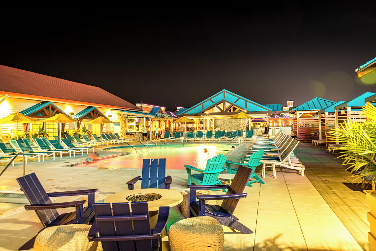 Resort pool at night