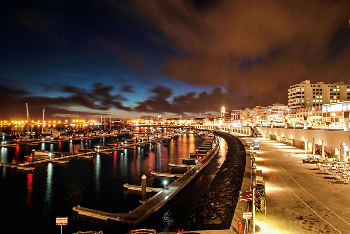 Hotel and Marina at night
