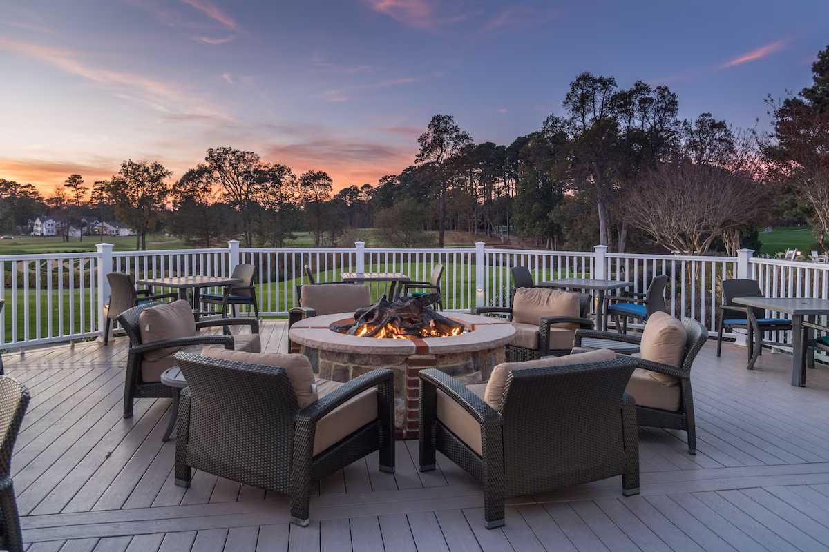 Sitting around the fire pit on terrace