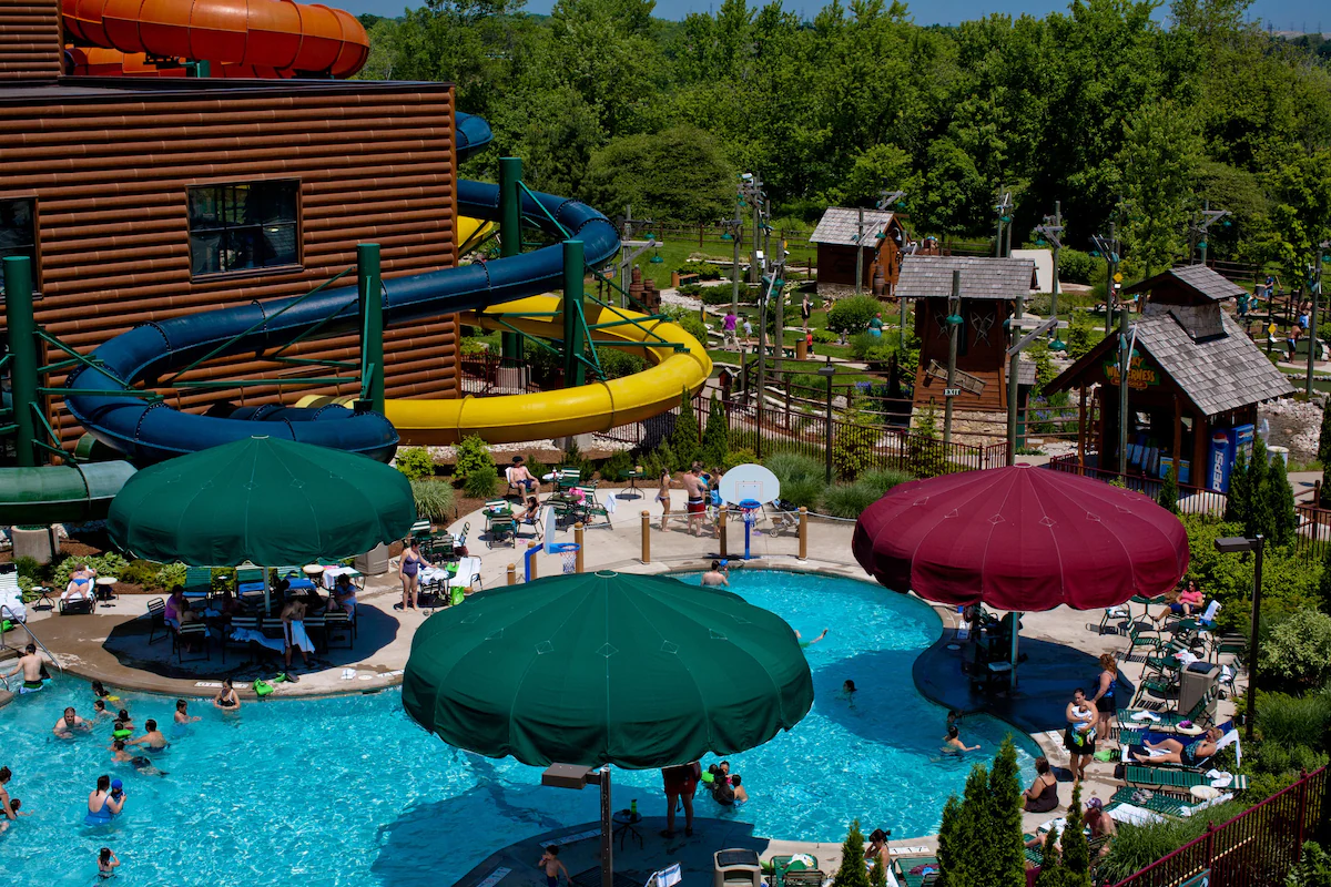 Outdoor pool and water slides