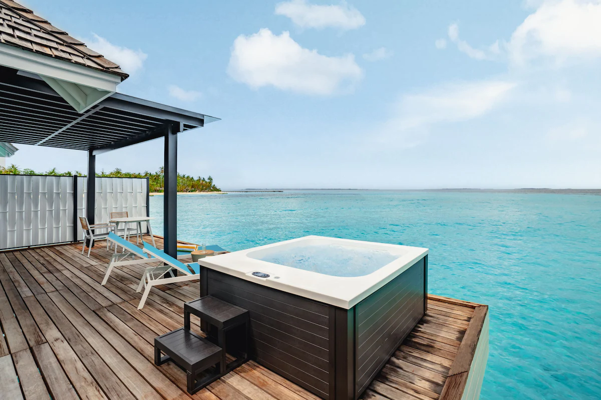 Overwater hot tub on the deck