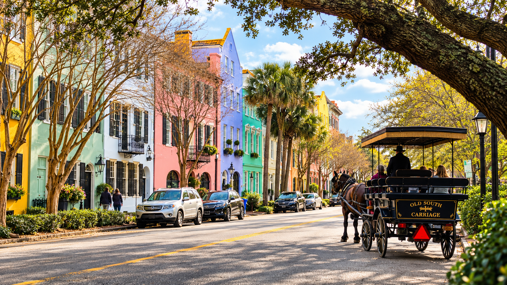 Take a horse buggy down rainbow row