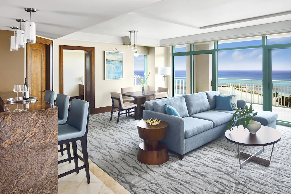 Suite living area with ocean view