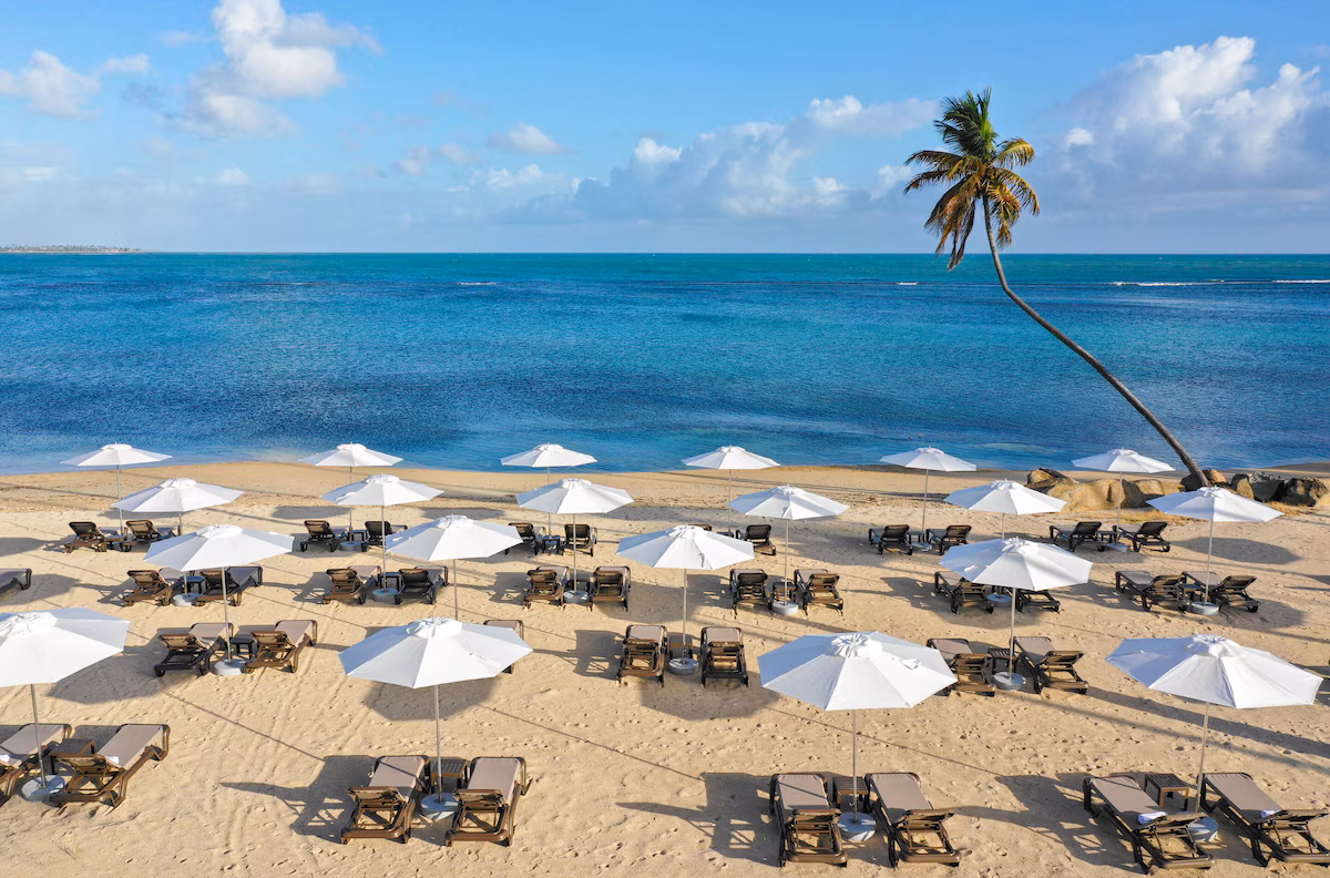 Private resort beach with seating