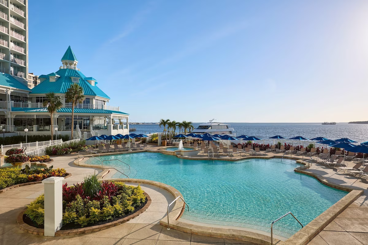 Resort pool with ocean view